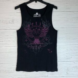 Y2K Helix black tank top eagle graphic tee womens size Large